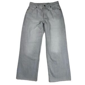 Zara Wide Leg Straight Fit Crop Raw Hem Jeans Button Fly Light Wash Size 2